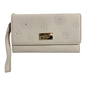 Swarovski Crystal Studded Vegan Leather Travel Wallet Wristlet Beige